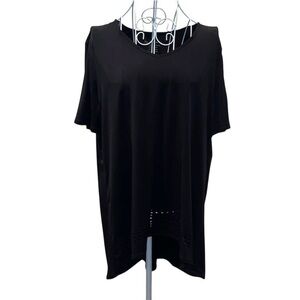 Chicos Black High Low Eyelet V Neck Tunic Blouse Size 2 or Large Size 12